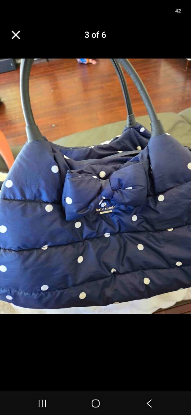Kate Spade New York Quilted Polka Dot Bow Diaper Bag Zip Lined Pockets
